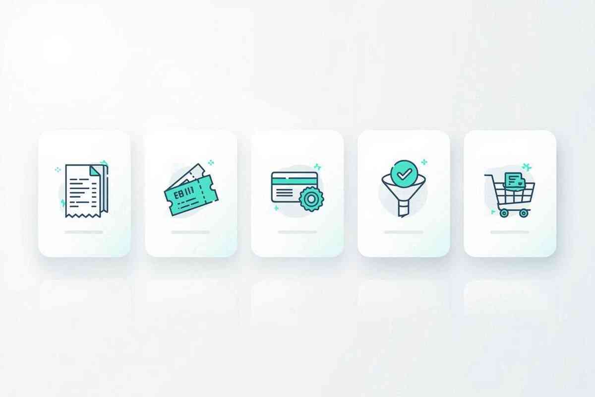 Five-step checklist cards—purchase history → entry ticket → payment setup → verification funnel → fast checkout—actionable path to qualify for the lottery, trustworthy minimal UI with hopeful sparkle