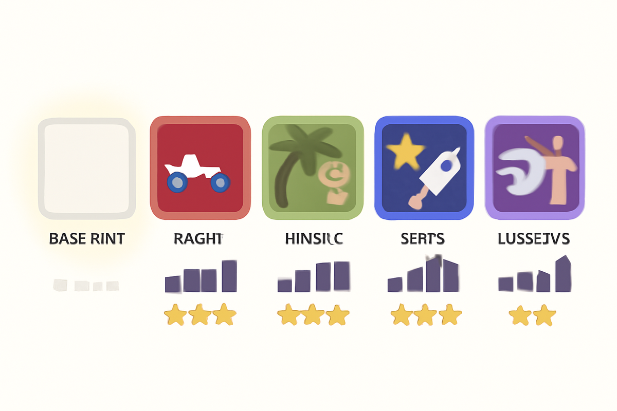 Lineup comparison cheat sheet—base unit vs themed bundles with competition stars and restock-duration bars—find tonight’s smartest target, hidden-gem optimism, confident selection vibes