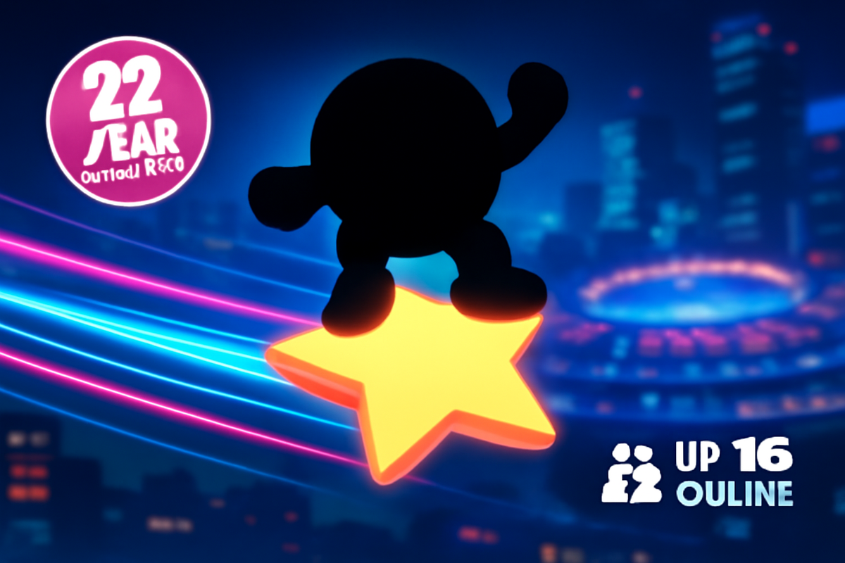 Night city lights and a cute star-riding hero silhouette—“22-year return” badge and up-to-16-player online tease—nostalgic thrill meets fresh speed, joyful hype