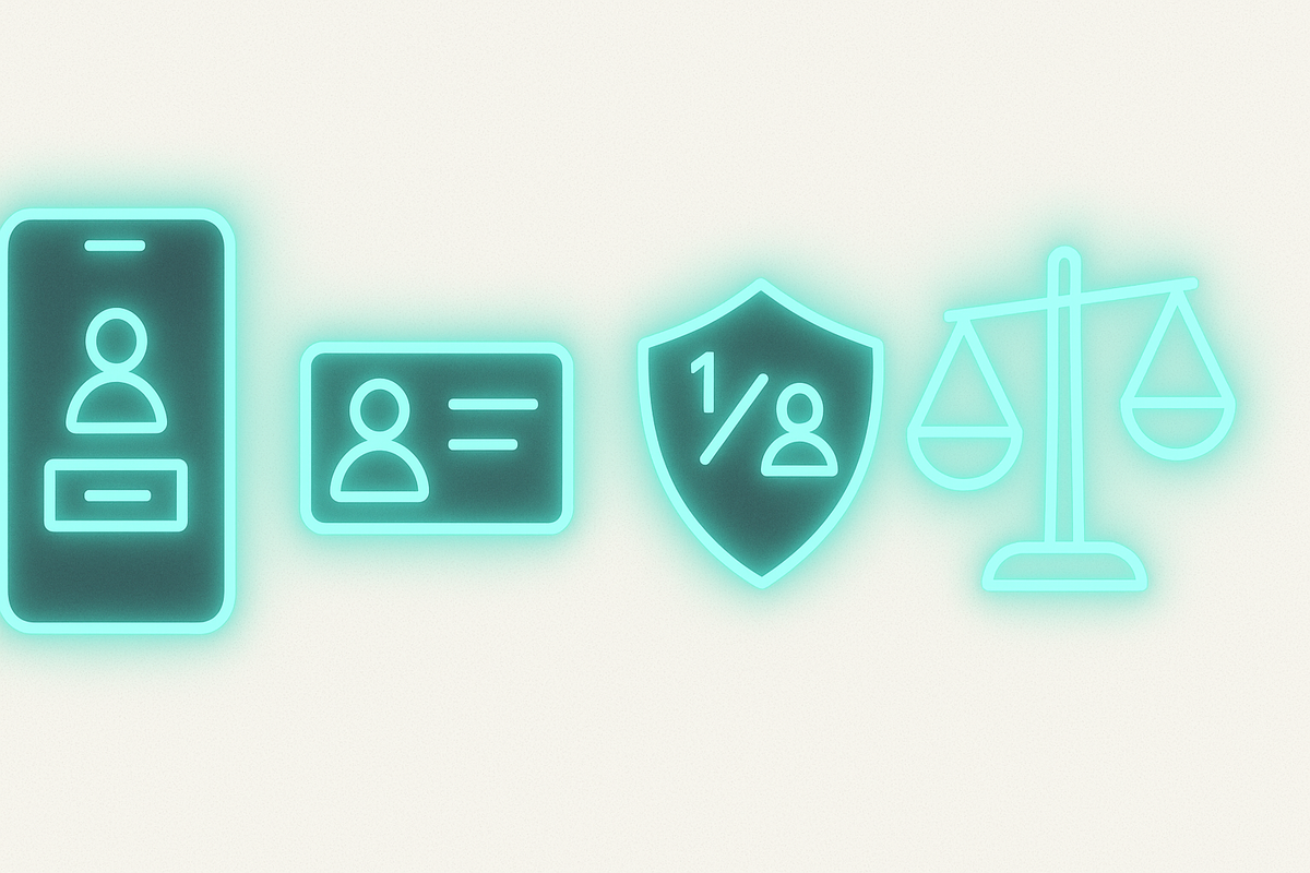 Glowing membership app, ID card, one-per-person shield, and fairness scale—Edion Switch2 purchase rules explained at a glance, anti-scalper justice, calm clarity with hope