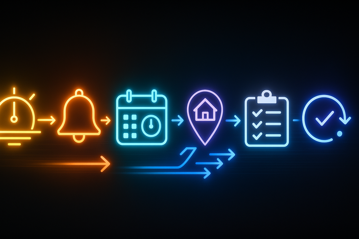 Electric step flow—dawn alarm → push alert bell → perfect calendar slot → home route pin → checklist → purchase check—blazing-fast roadmap to secure Switch2 today