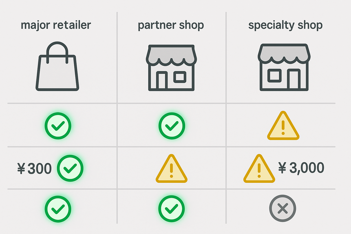 Clean comparison grid—major retailer vs partner shop vs specialty store—eligibility, small fees, payment rules for reserving the Switch2 set—decisive, no-nonsense clarity for smart buyers