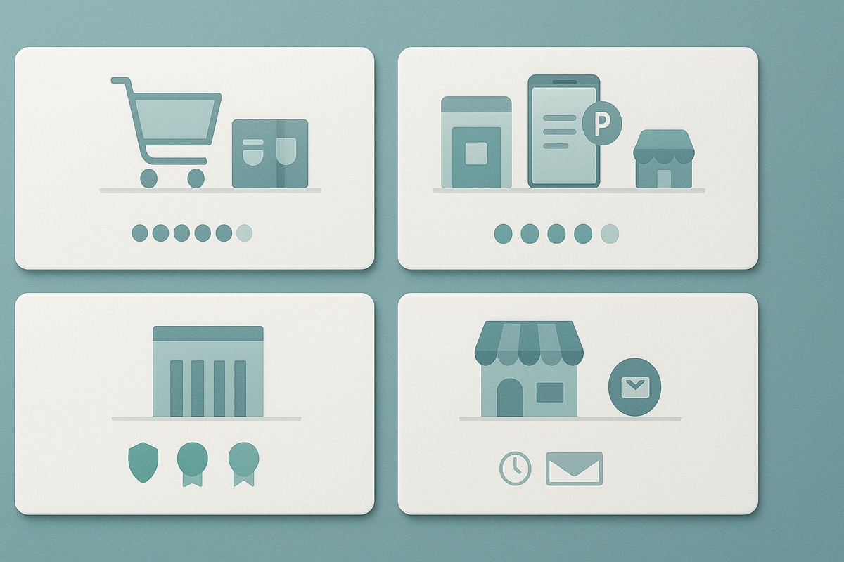 Four clean comparison cards—online shop, membership perks, official store trust, local shop alerts—difficulty dots and pros/cons at a glance; calm teal UI to choose the smartest Black Friday route for Switch2