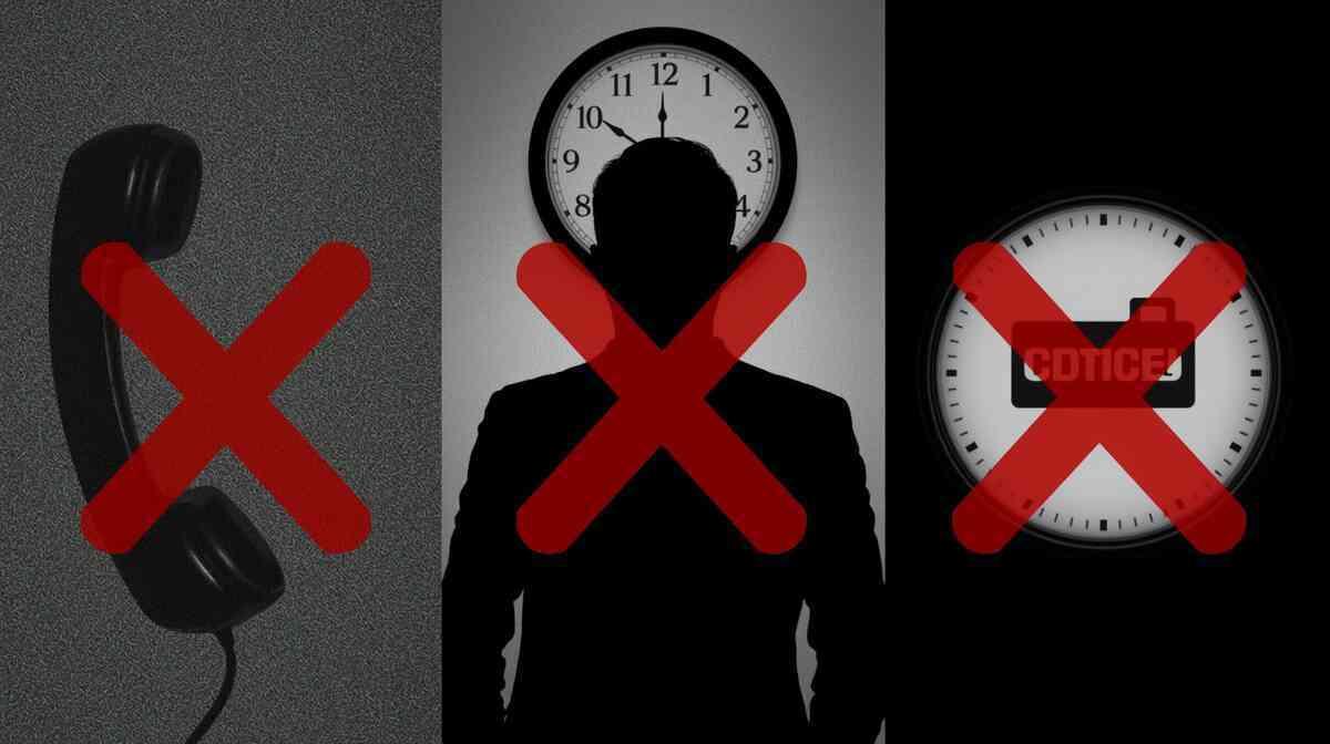 Bold caution triptych—red X over phone stock calls, red X over a lone shopper under a ruthless clock, red X over risky last-minute tricks—Switch2 buyer warnings, protective clarity, no-regret energy