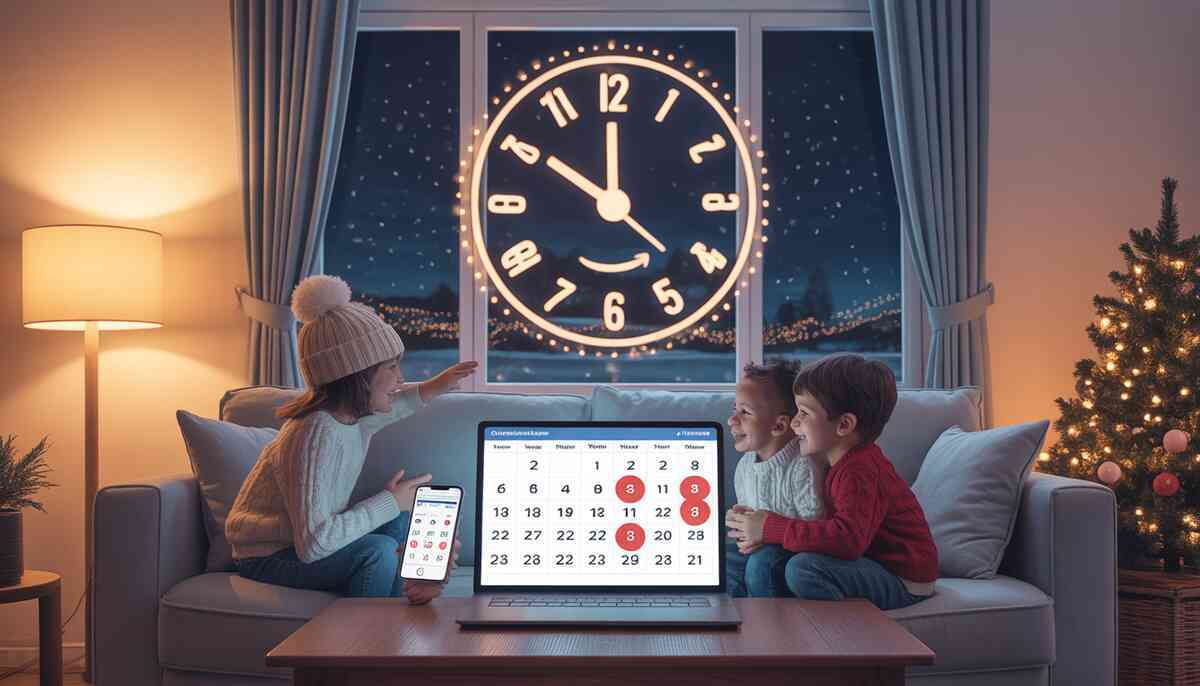 Emotional first look at the long Christmas sale period—family waiting for a once-a-year discount wave, full of期待 and FOMO