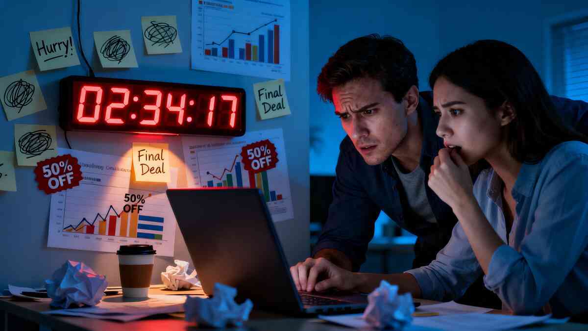 A tense, last-minute countdown to the next big sale—schedule chaos turned into a plan. Use: Section hero to scream “latest schedule / don’t miss the next sale.