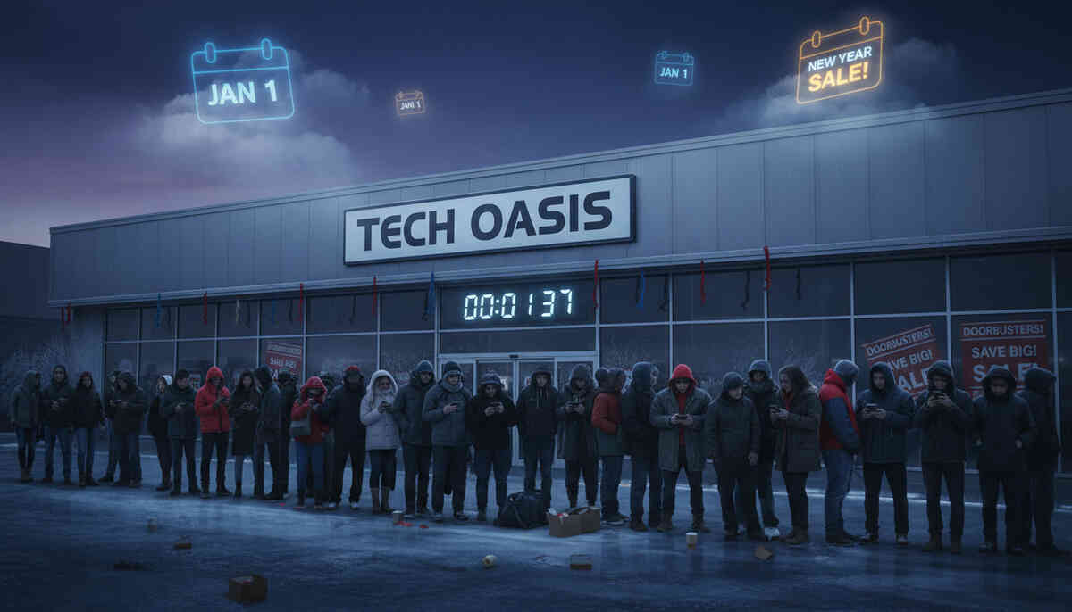 Pre-dawn tension—everyone racing the clock to be first in line.