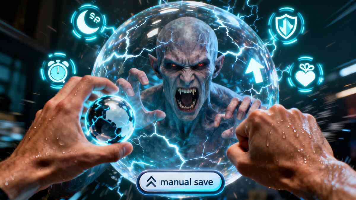 Ferocious psychic monster trapped in a crackling energy sphere—hands poised to strike and save, sparks everywhere, heart-racing high-stakes capture moment, pure clutch intensity
