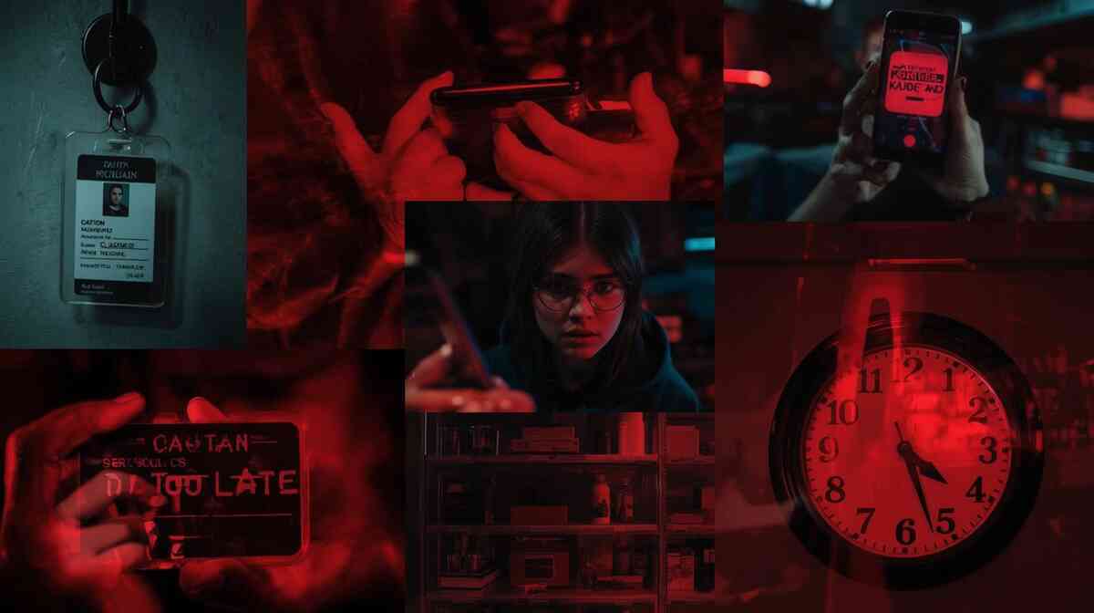 Red-alert chaos—forgotten ID, muted phone, ticking clock, panic rising—the nightmare of missing your chance, cinematic tension