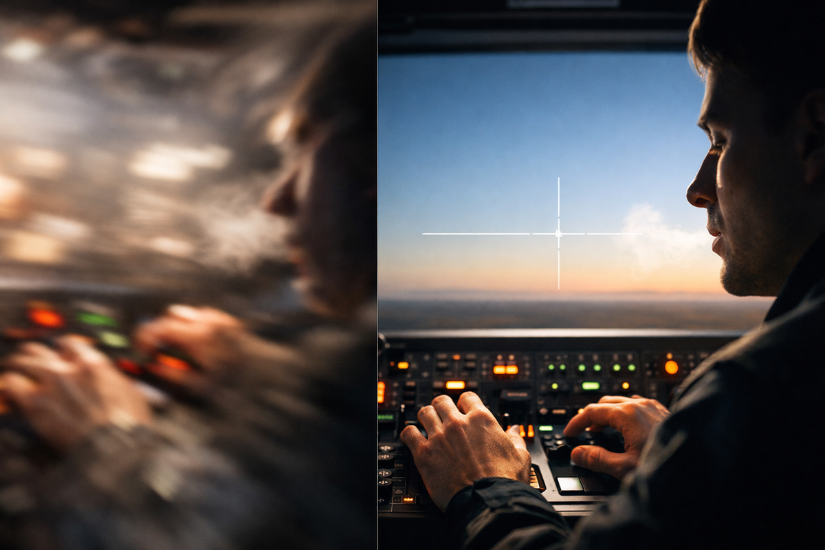 Before/after motion-sickness contrast—left side chaotic blur panic, right side razor-stable horizon relief—instant “settings saved my stomach” transformation