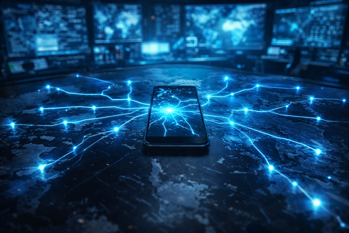 Smartphone at center of glowing network command grid—ultimate control hub revealing hidden carrier routes, strategic power, decisive moment to unlock the lowest possible price