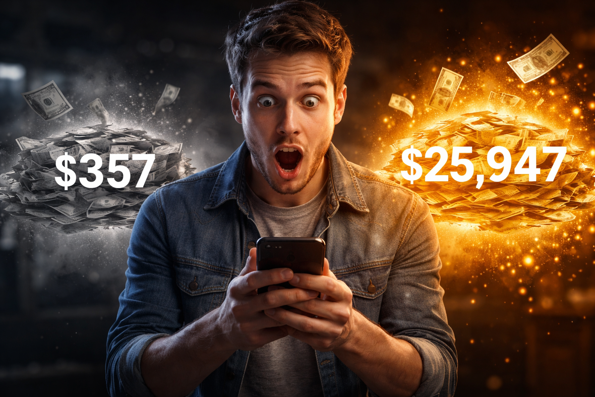 Shocked man frozen in disbelief as massive cash difference appears before his eyes—emotional explosion, unexpected high payout discovery, adrenaline-fueled financial awakening, jaw-dropping value realization moment