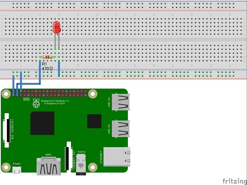 f:id:initial_jj:20201017133101j:plain ラズパイ Lチカ 配線図 回路図 Fritzing