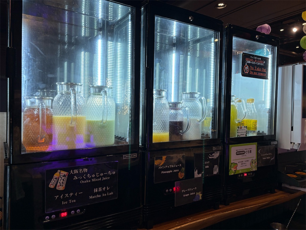 アンダの森 大阪天王寺タワーのお夜食のソフトドリンク