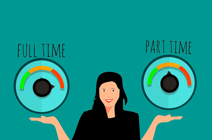 女性が正社員とバイトを天秤にかけるイラスト