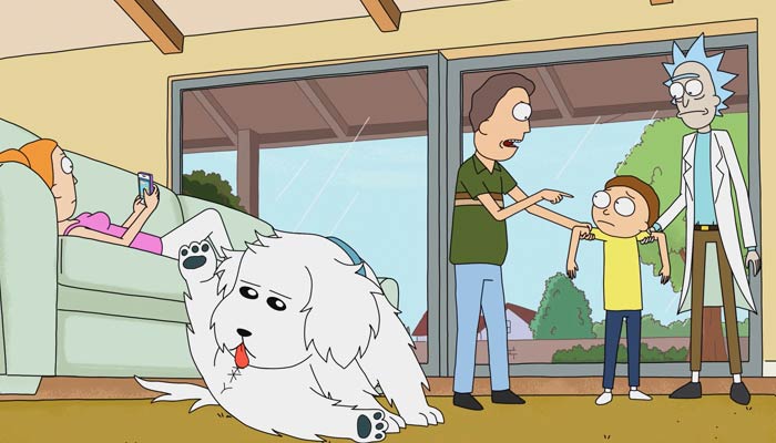 Scene from Rick and Morty/Season 1/Episode 2 『リック・アンド・モーティ』で、リックが助けない限りモーティは自宅謹慎とするジェリー