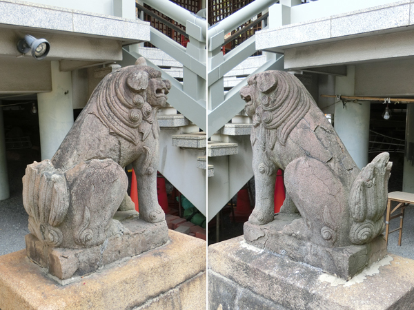 白神社の被爆した狛犬