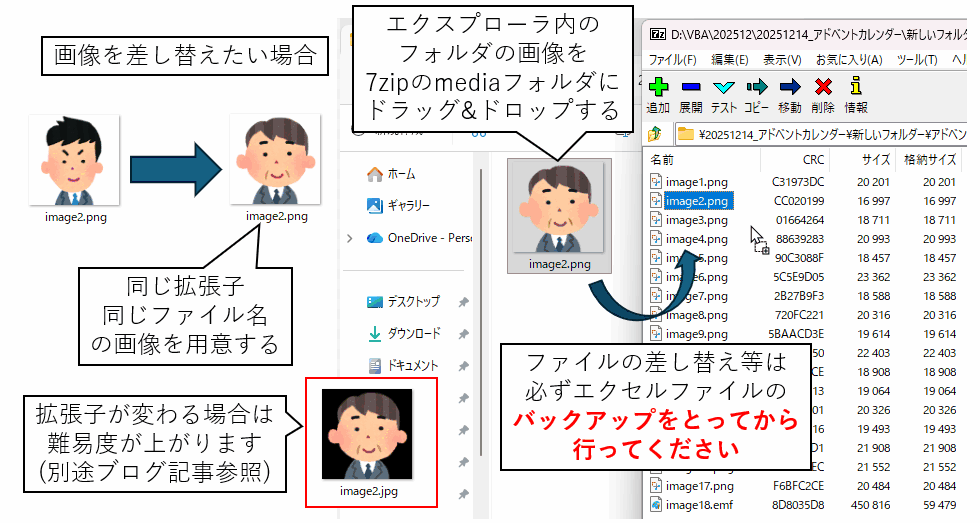 エクセルファイル内の画像を差し替える