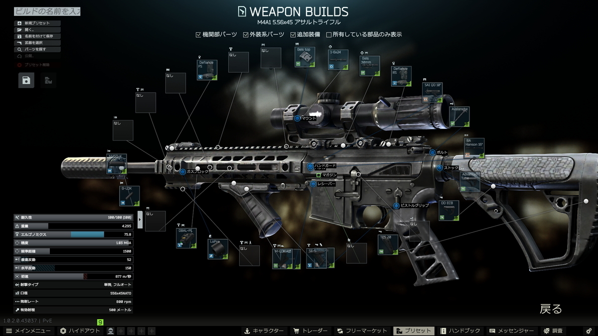 Escape from Tarkov】個人的にカッコよくて強いM4A1のカスタムとパーツ