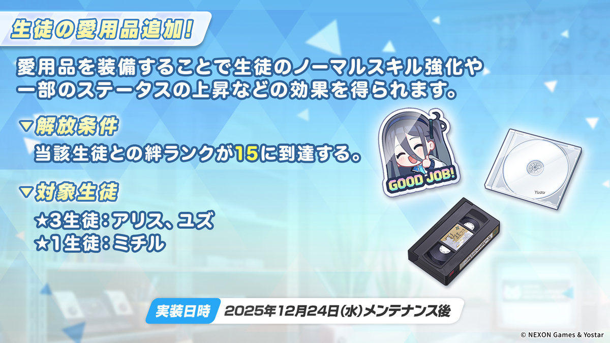 yulashu　リクエスト確認 2025年12月24日実装 愛用品ざっくりレビュー（アリス、ユズ、ミチル