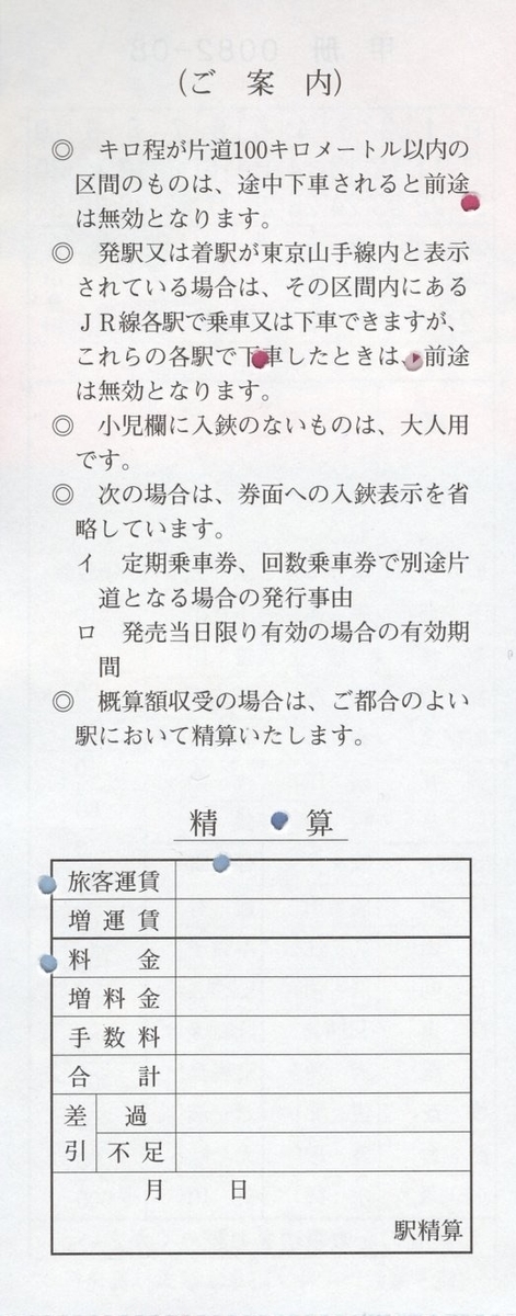 本日の使用切符：銚子電鉄 仲ノ町駅車掌区乗務員発行 車内補充券