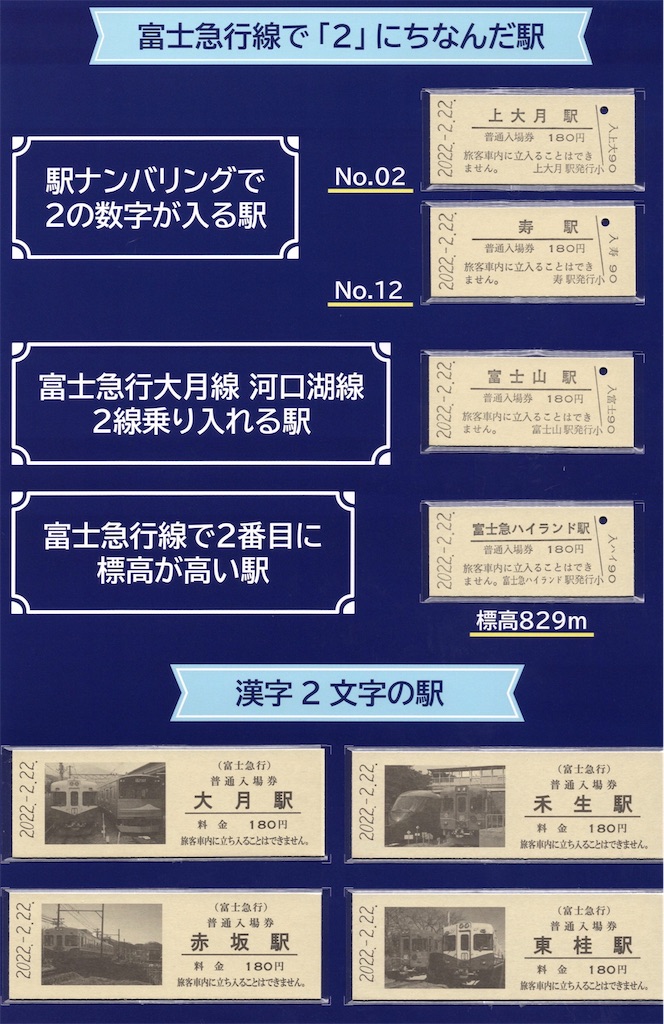本日の切符：富士急行 西暦2並びの日 記念入場券セット - Visitor D-BLUE