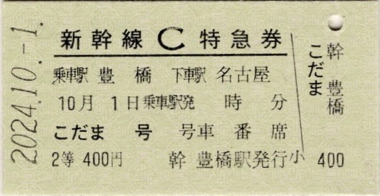 東海道新幹線記念切符② 1964年10月1日東海道新幹線開業記念券 日本国有鉄道 本日の記念切符：JR東海 東海道新幹線開業60周年記念復刻C特急券