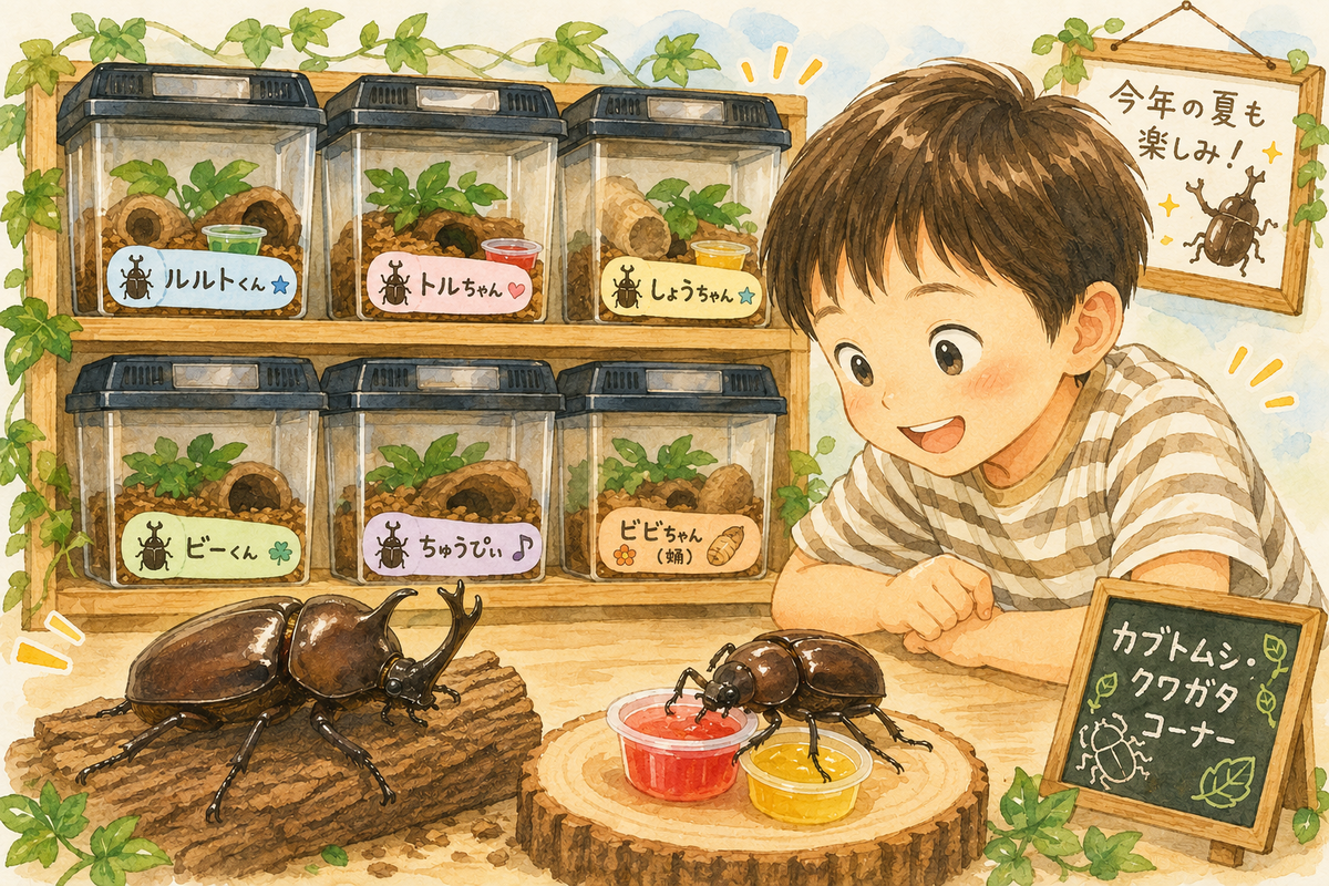 カブトムシたち、ついにご飯開始！我が家の昆虫コーナーもリニューアル
