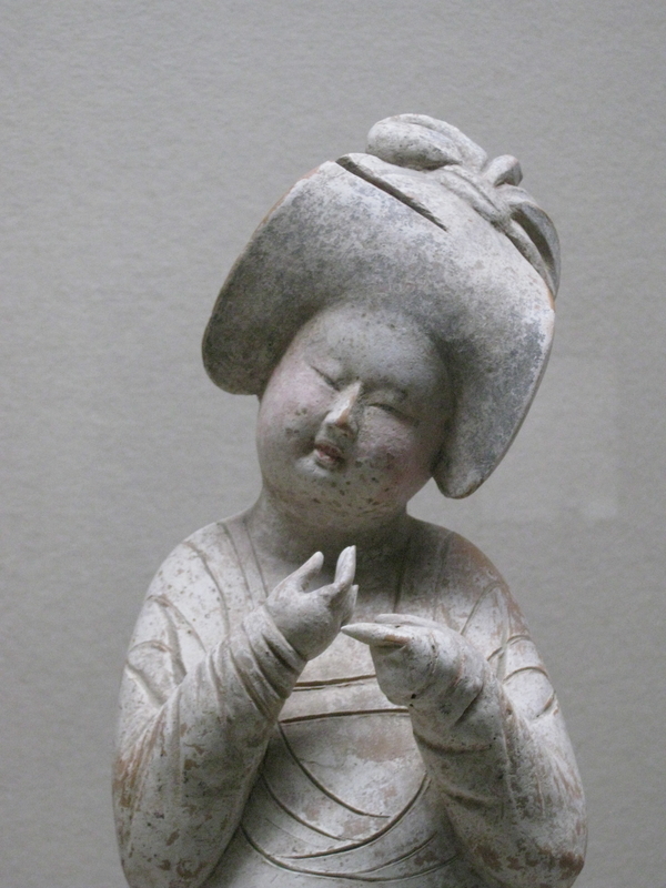 22B28△東洋陶磁 唐加彩置物 37cm 台付△中国美術/婦人俑/陶俑/