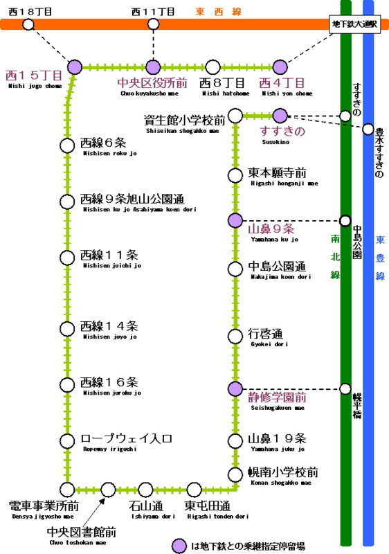 札幌市電 路線図 （札幌市 交通局）