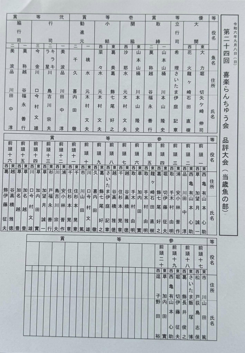 らんちゅう 日らん全国 審査員をされていた方の系統 中サイズ 第67回 日本らんちう協会全国品評大会＠東京 芝公園 2024年11月3日