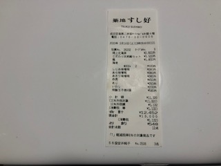 築地すし好成田空港店のレシート