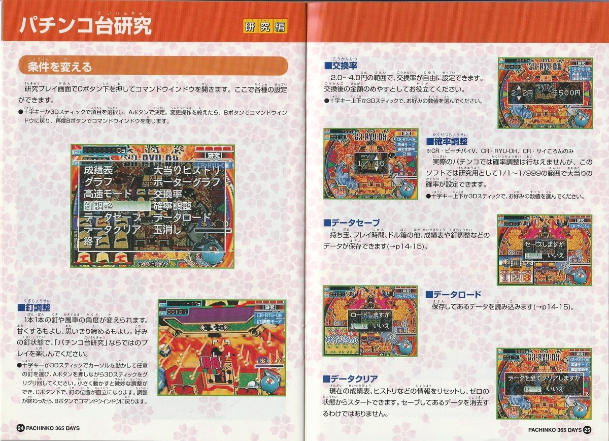 パチンコ365日』1998年／ニンテンドウ64 - レトロゲームの説明書