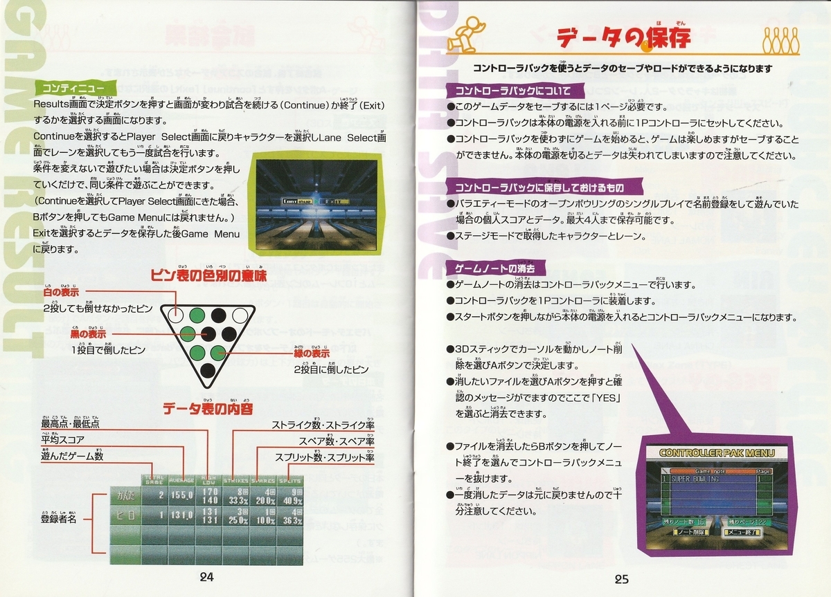 Super Bowling』1999年／ニンテンドウ64 - レトロゲームの説明書
