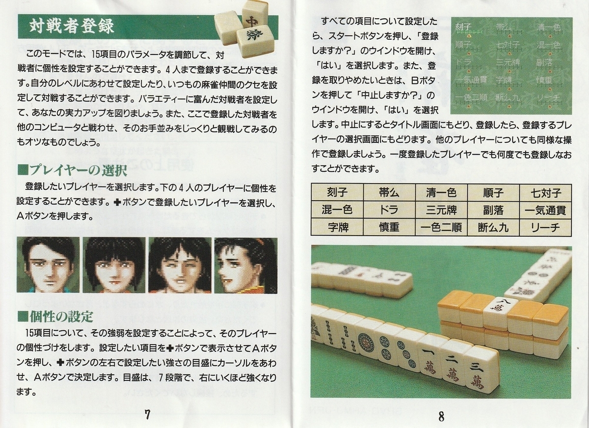 麻雀倶楽部』1994年／スーパーファミコン - レトロゲームの説明書保管庫