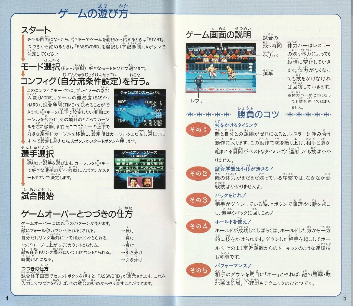 全日本プロレス』1993年／スーパーファミコン - レトロゲームの説明書