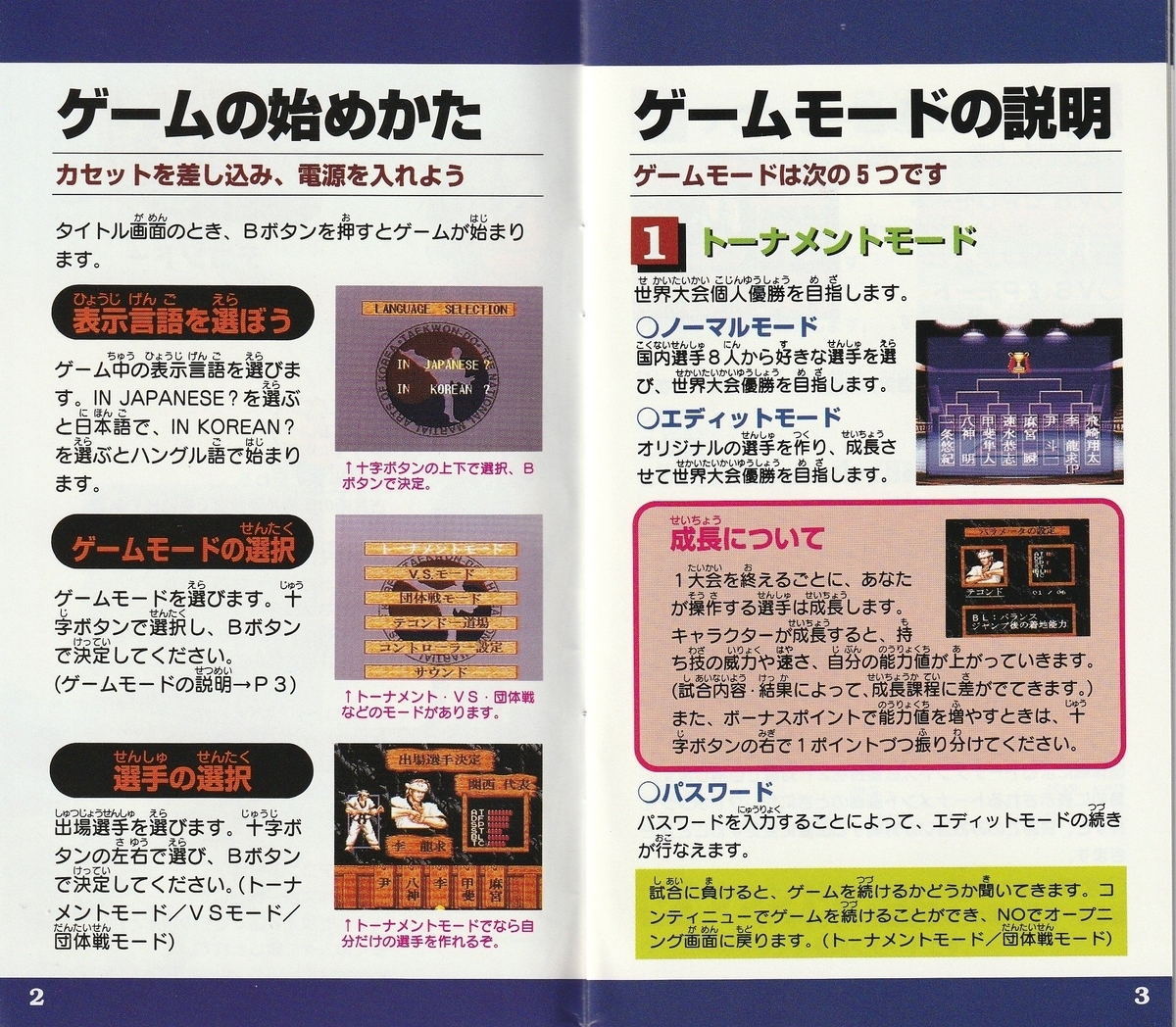 テコンドー』1994年／スーパーファミコン - レトロゲームの説明書保管庫