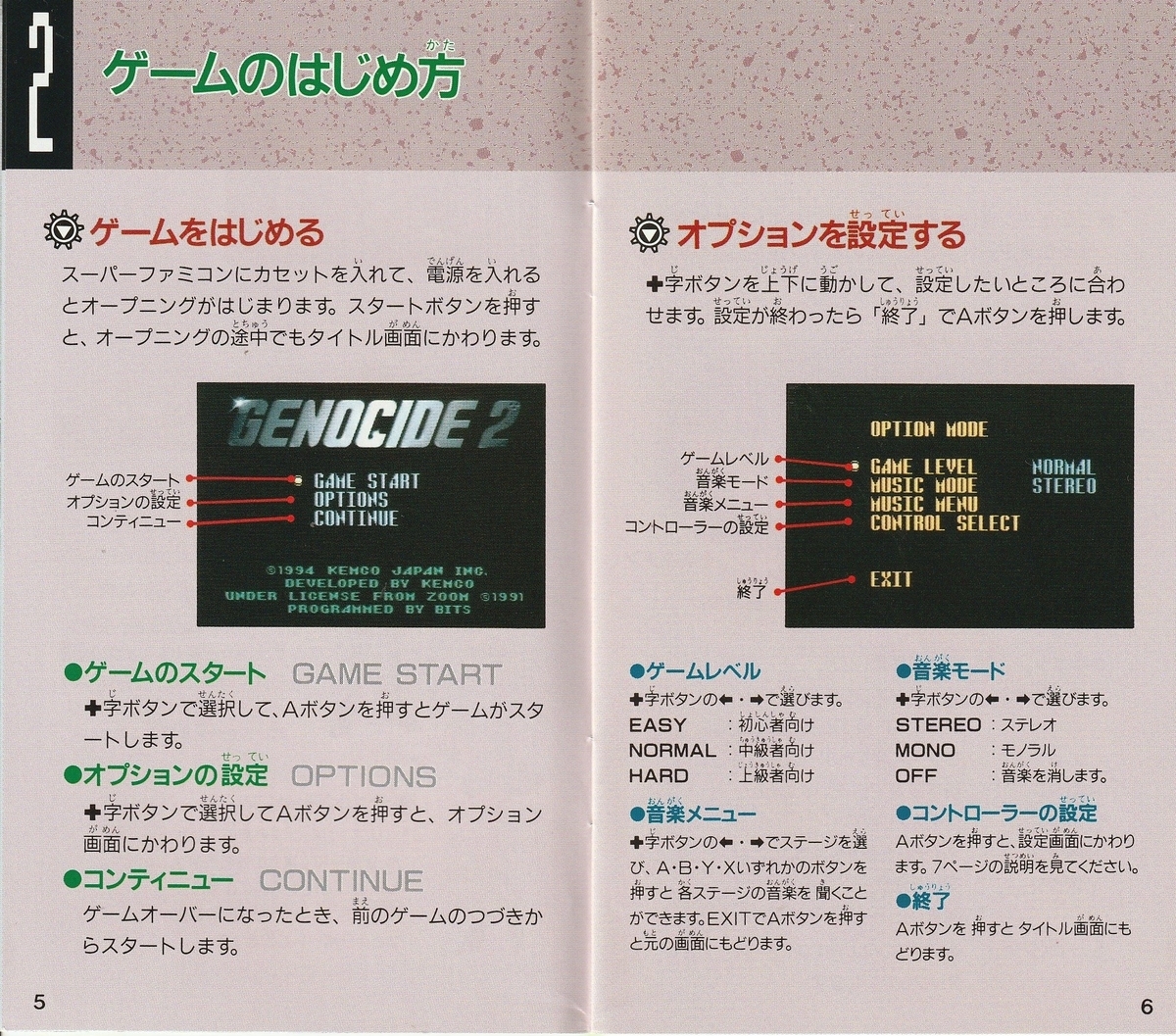 G2 ジェノサイド』1994年／スーパーファミコン - レトロゲームの説明書