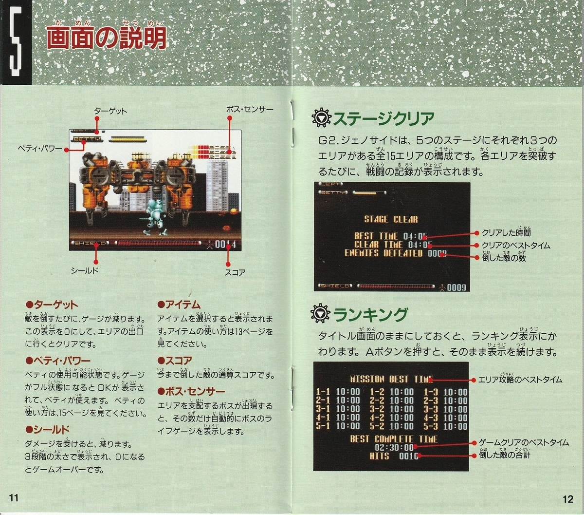G2　ジェノサイド　箱　インナー　説明書　セット　スーパーファミコン G2 ジェノサイド』1994年／スーパーファミコン - レトロゲームの説明書