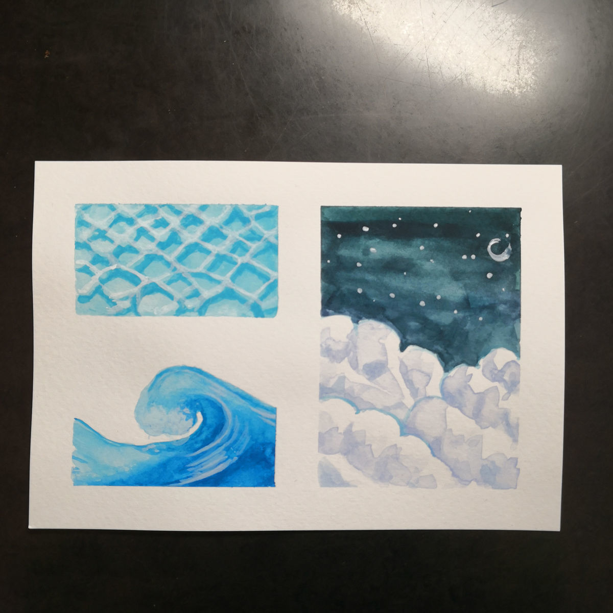 Class101感想『美しい夢のような水彩画 』空、波、クジラ、星空