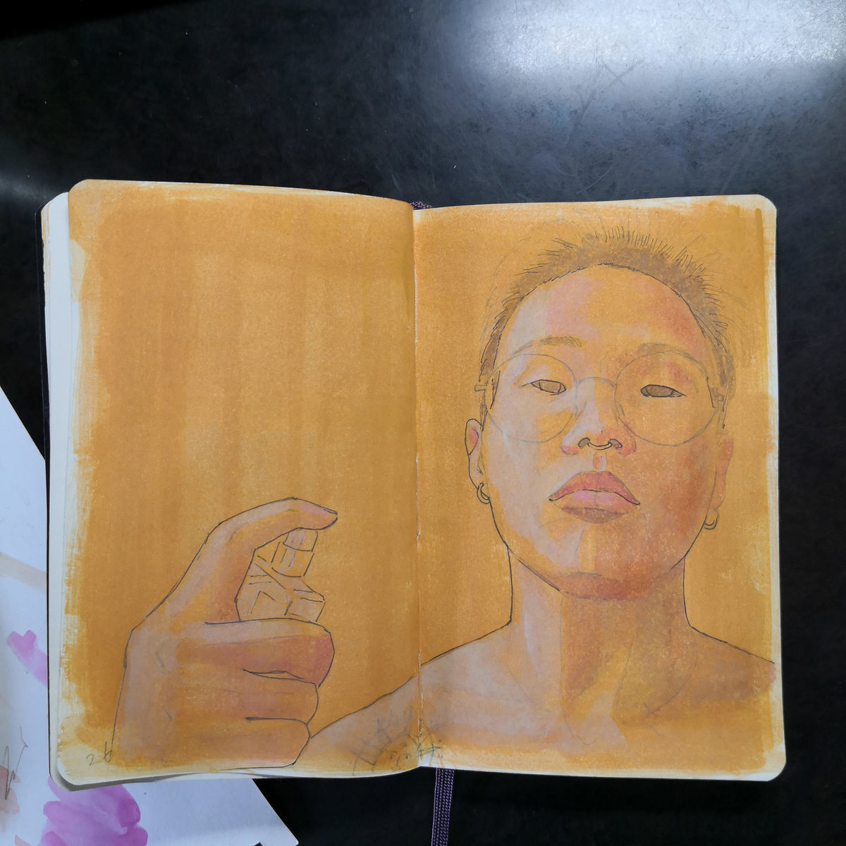 モレスキン スケッチブック：アクリルガッシュの上に透明水彩