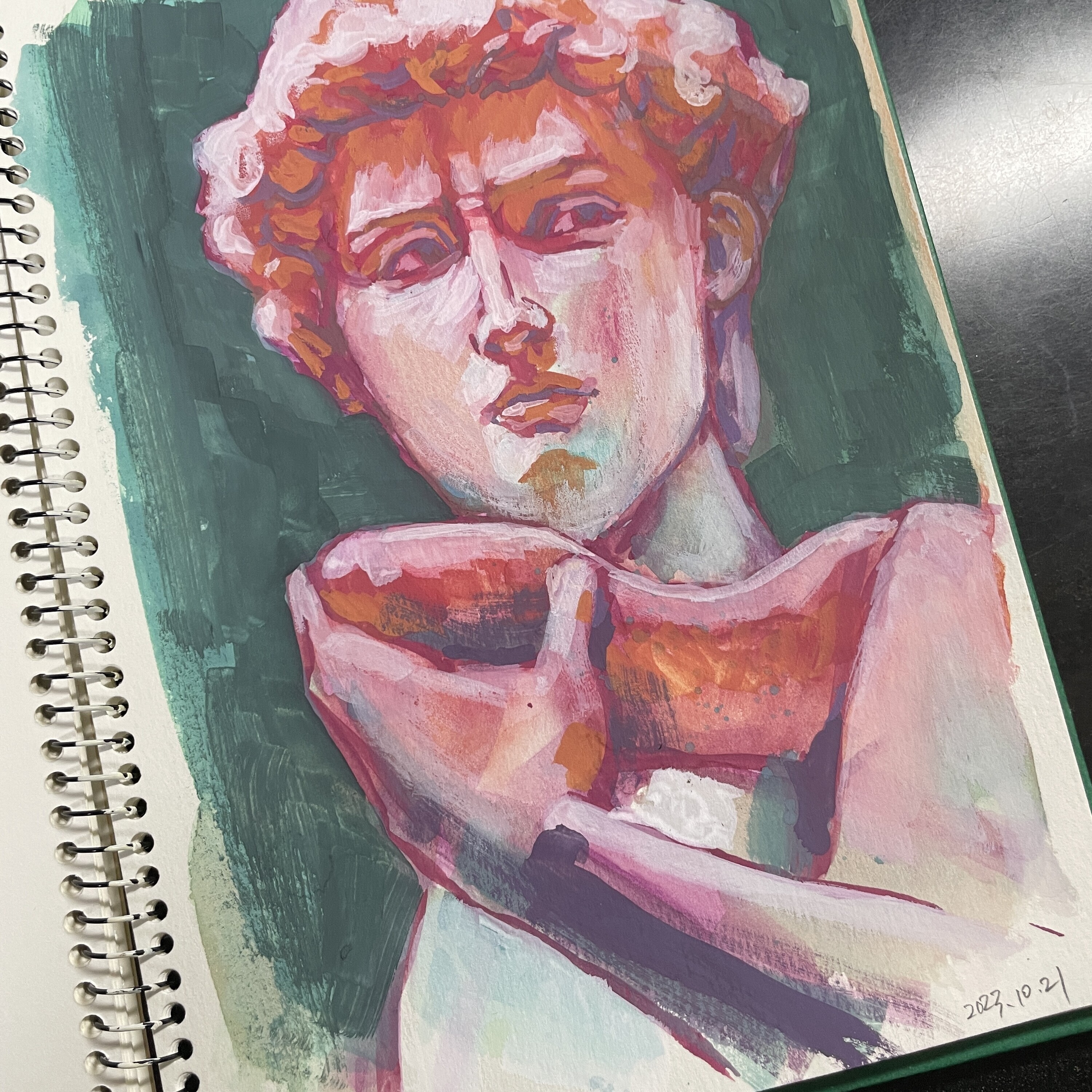 Domestica Davi Calil先生のガッシュ人物画 ポスターカラー3色で描く