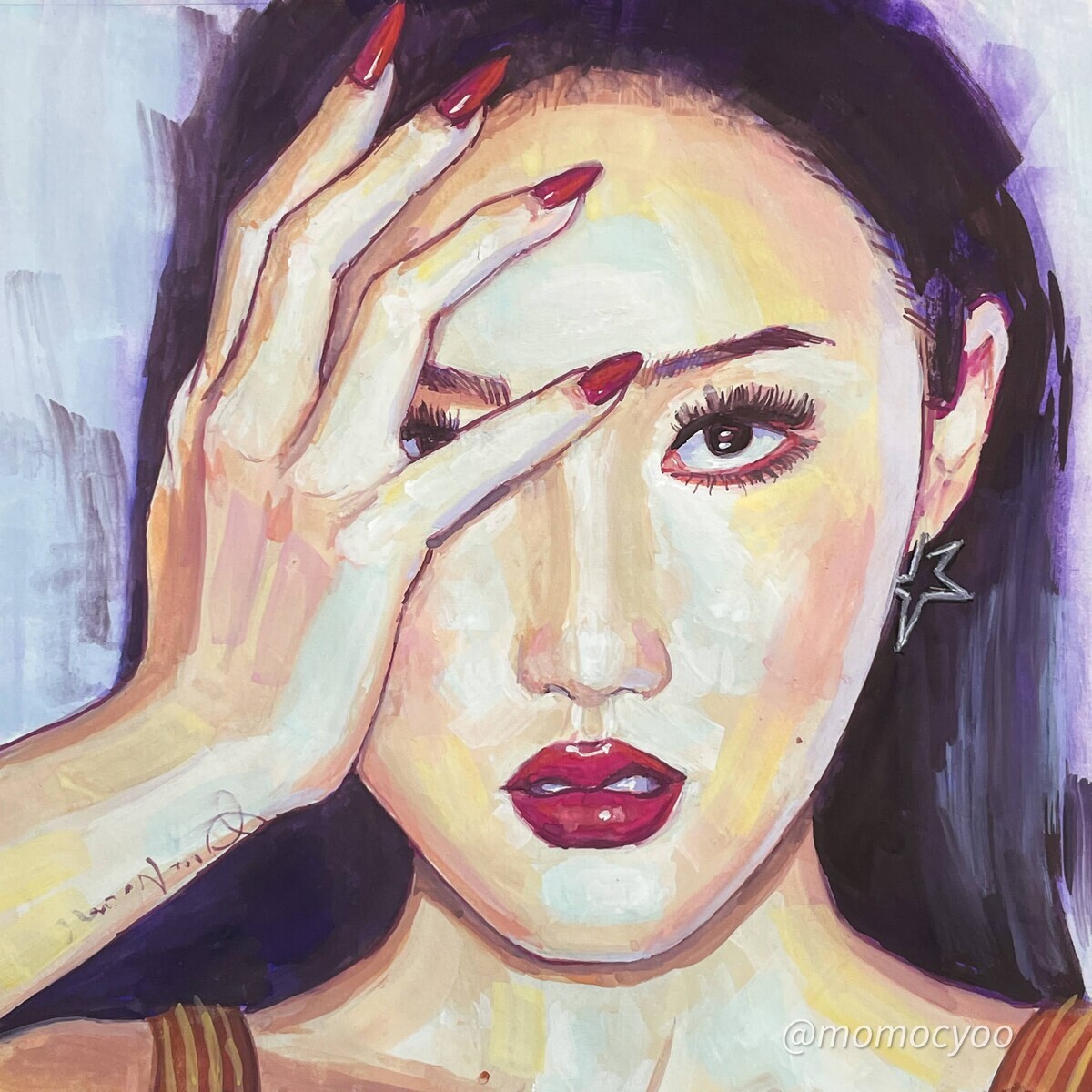 韓国女性歌手を描く 不透明水彩 - 桃蝶画房