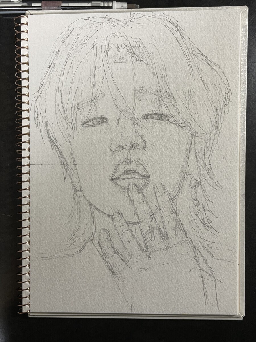 韓国ラッパーの絵を描くサクラマット水彩 - 桃蝶画房