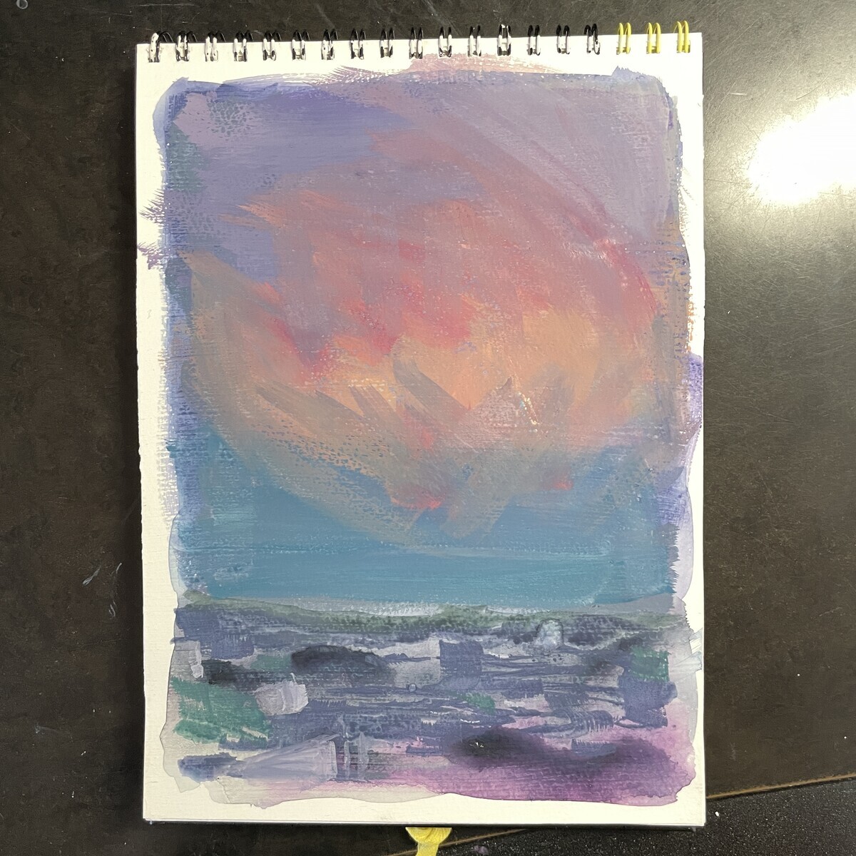 不透明水彩風景画 虹の空 マルマンアートスパイラルF0 ウェット