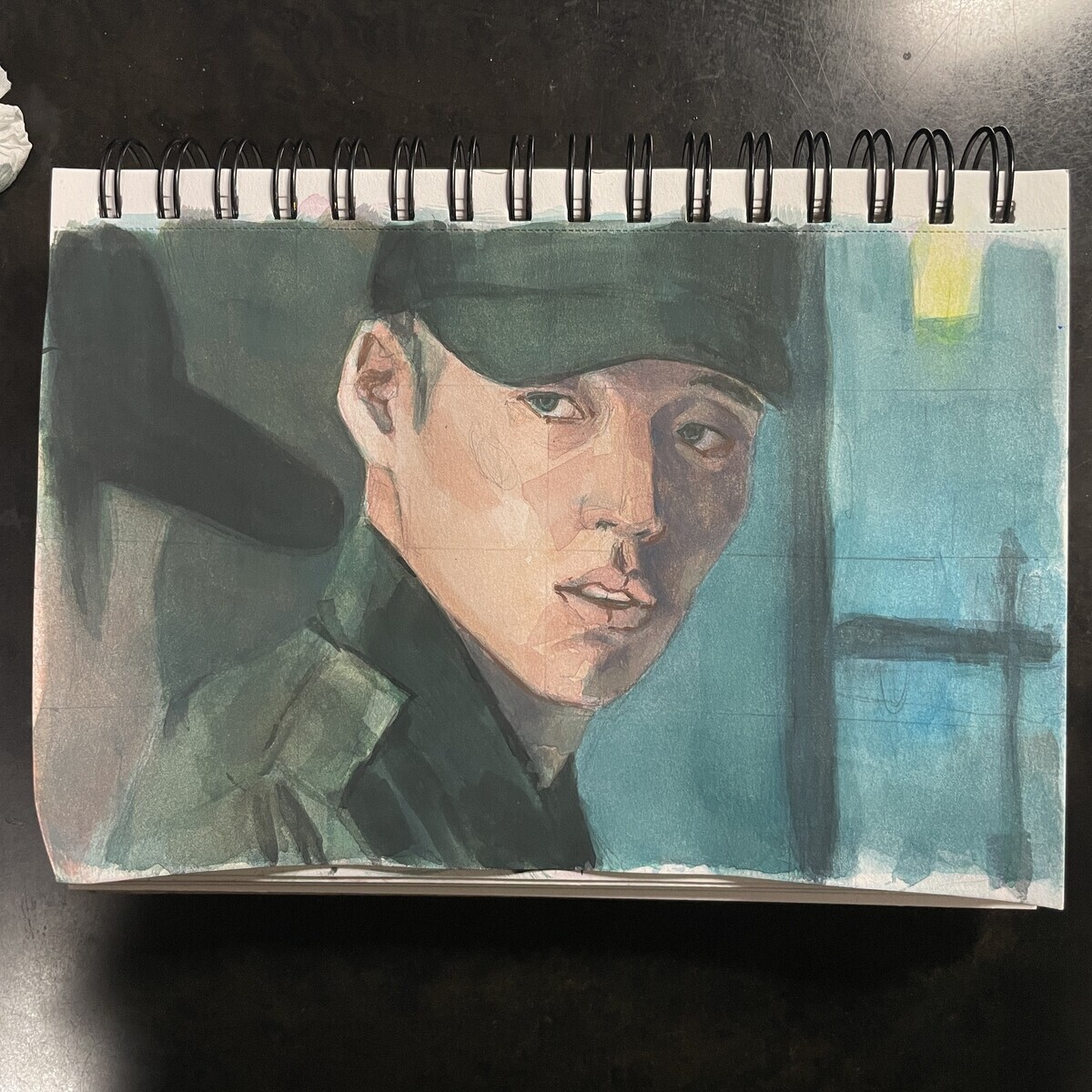 不透明水彩イラスト ガッシュ人物画 韓国映画ワンシーン ミッドナイト