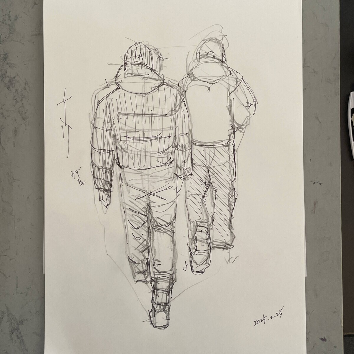 鉛筆画「A coffee break」　B5大サイズ 0_d34dd5322451c12a82cedfee6053