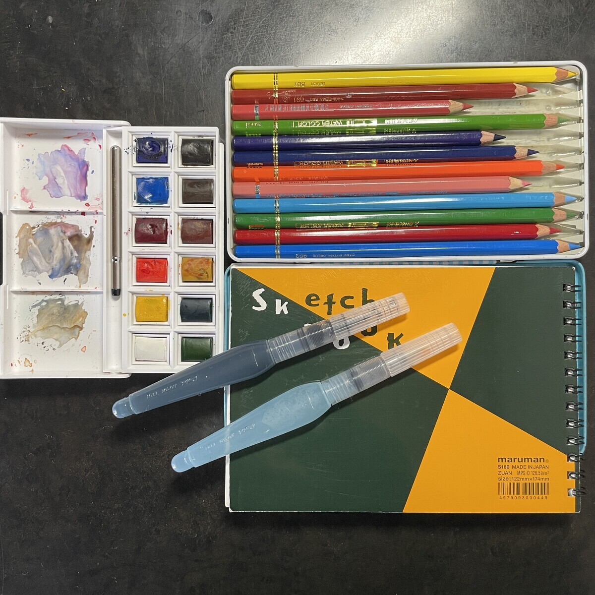 水彩人物スケッチ+インク水筆の道具、もうこりごり - 桃蝶画房