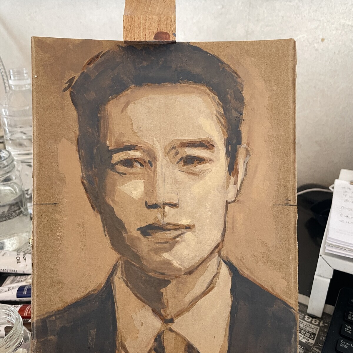 油彩人物画 メガネの男性 板に油 33cm×24cm 油彩人物画 メガネの男性