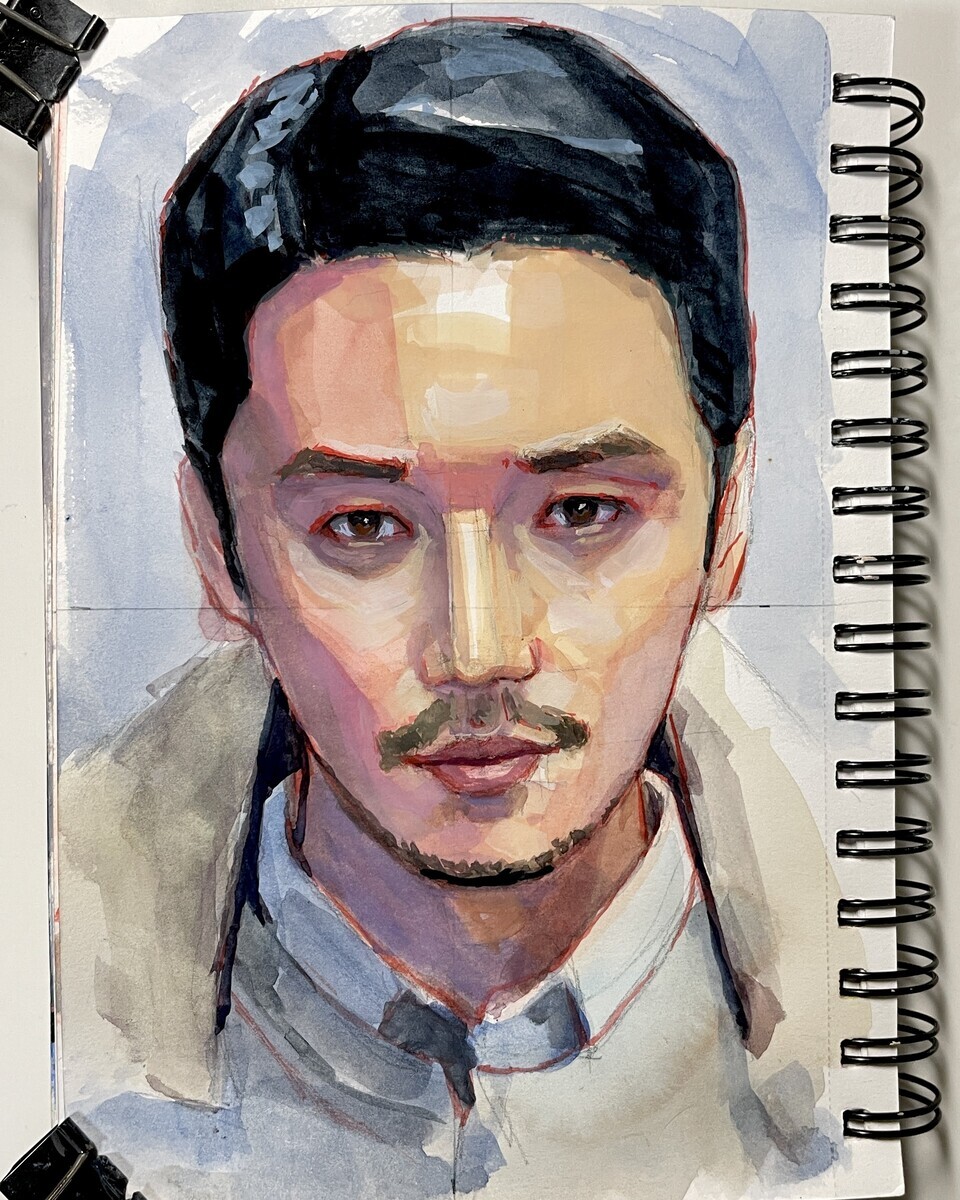 不透明水彩で人物画 8月2日 ホルベイン&ターナーデザインガッシュ - 桃